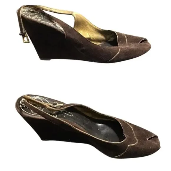 Vintage Prada Suede Slingback Peep Toe Heels 40.5 w/ COA